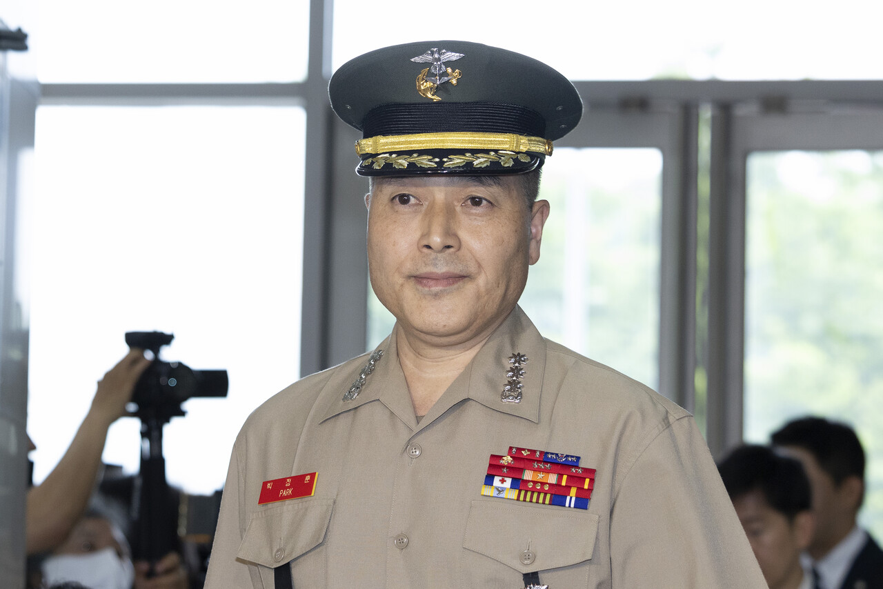 7월16일 박정훈 해병대 수사단장이 채 상병 특검팀에 참고인으로 출석하고 있다. ⓒ시사IN 이명익