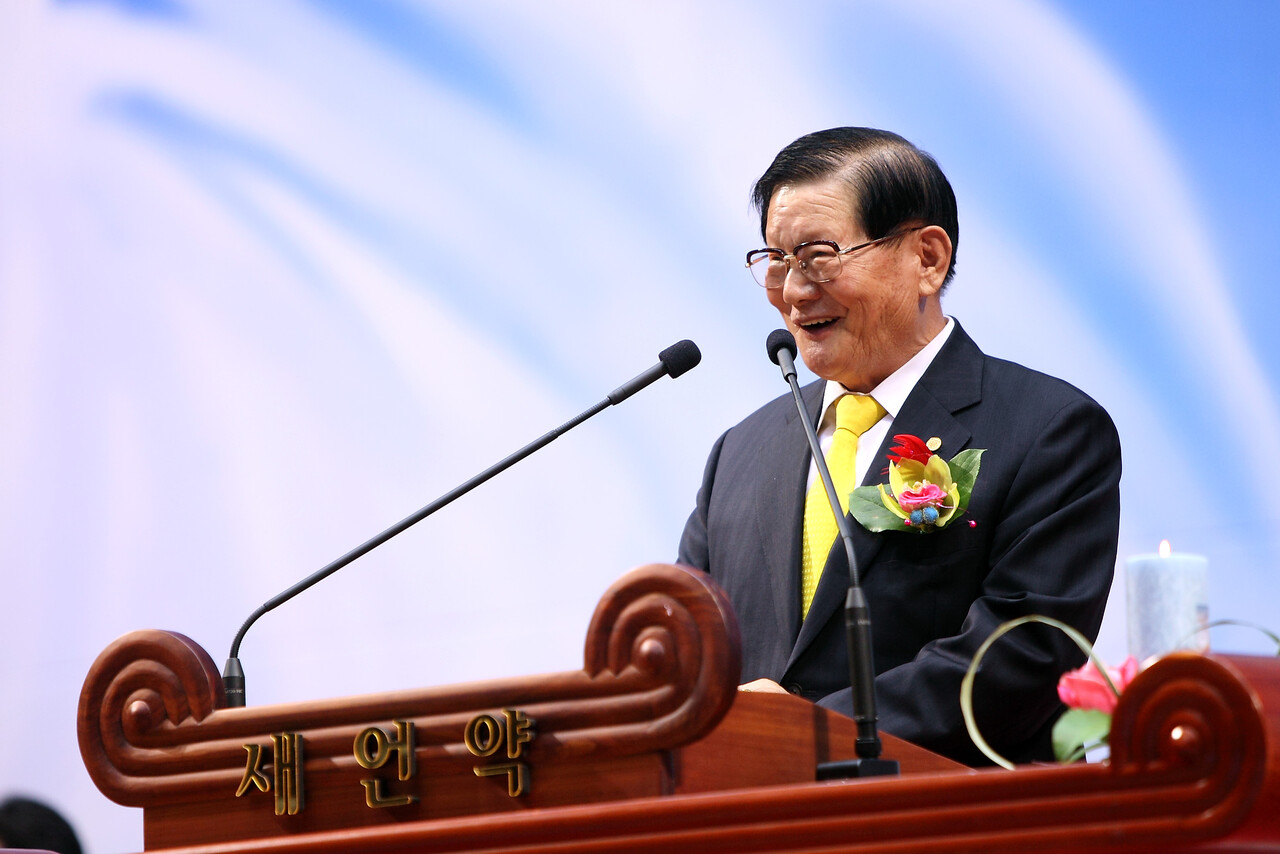 2012년 3월14일 열린 신천지 창립 제28주년 기념예배에 참석한 이만희 교주. ⓒ시사IN 조남진